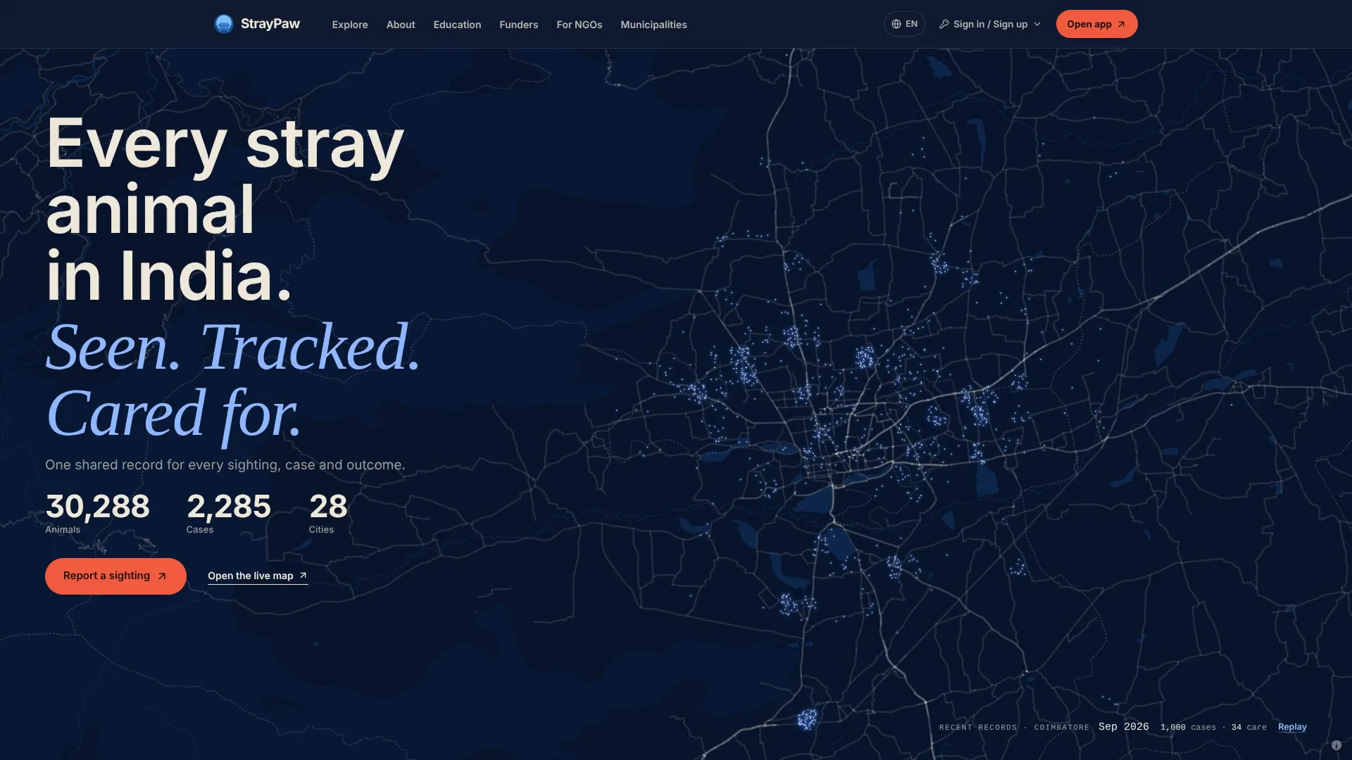 StrayPaw: every stray animal in India, on one map.